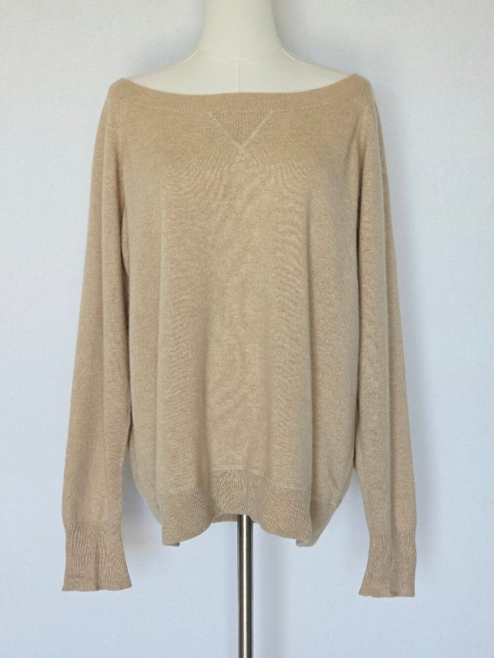J.Crew 100% Cashmere Boat Neck Pullover Sweater Raglan Sleeve Beige